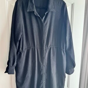 Gibsonlook XXL Charcoal Gray Shirt Dress Button Front Long Sleeve Midi